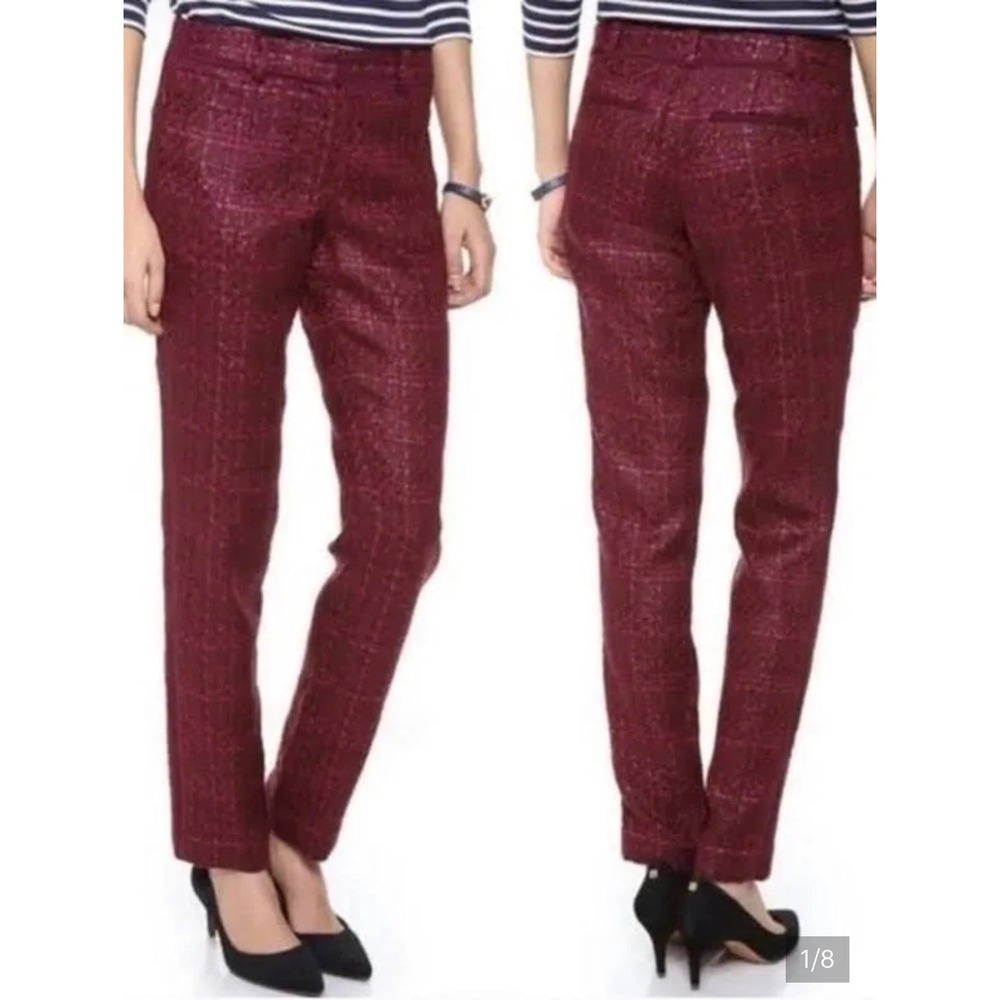 Tory Burch Drew Pants Burgundy Tweed w/ Tuxedo Stripe Size 0